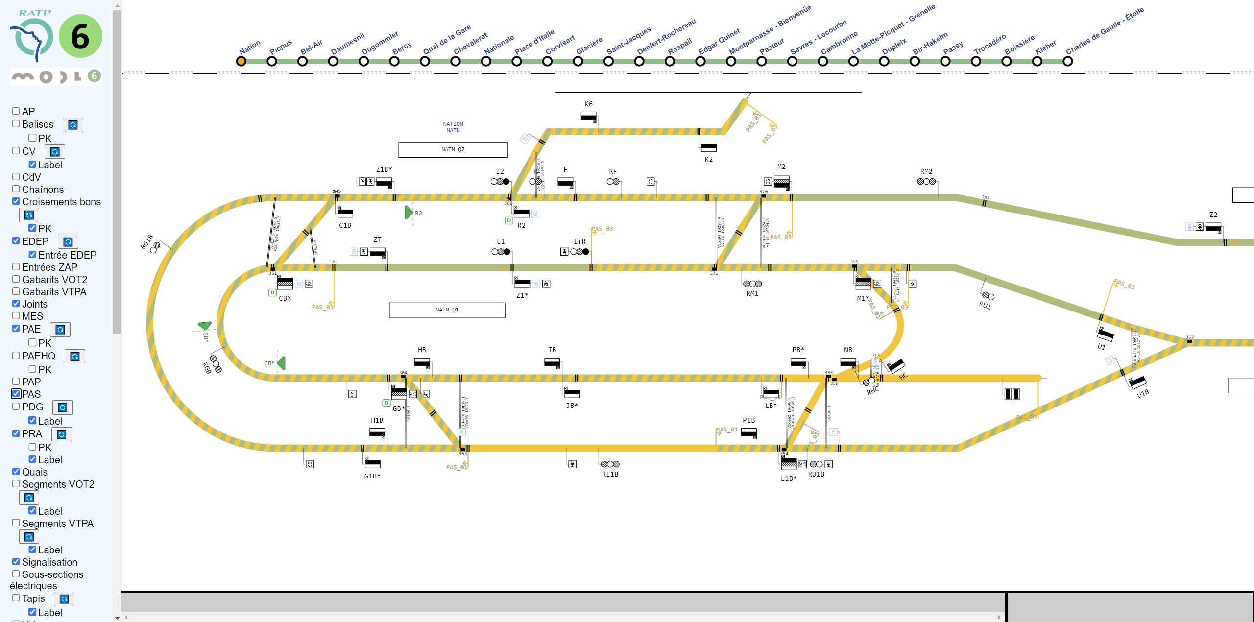 Plan de la ligne 6 du métro de Paris réalisé par les outils Systerel.